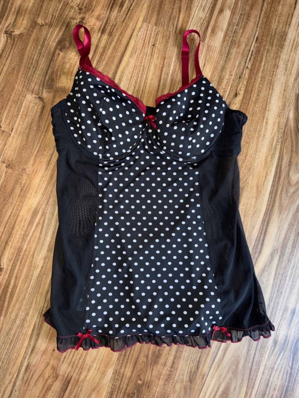 Sexy Babydoll Black & White Polka Dot with Red Trim 2XL
